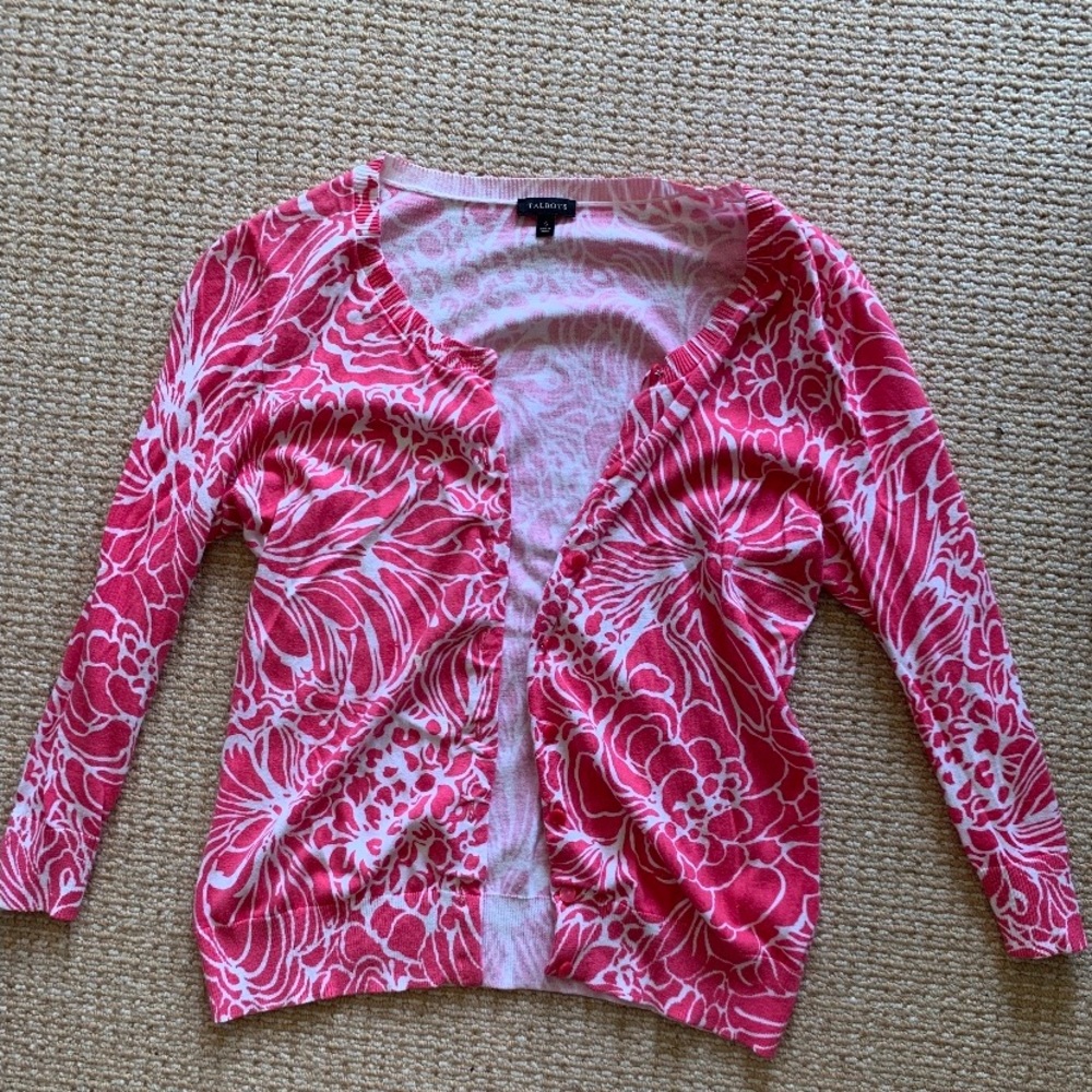 Talbots pink floral print small sweater